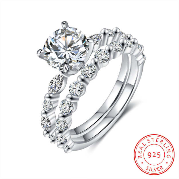 Mother's Day Gift Round Cut Moissanite Diamond Ring Engagement Ring Set-Engravingift