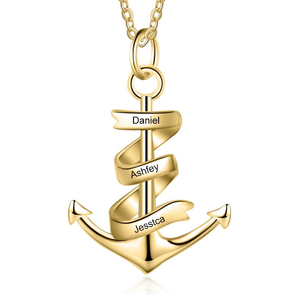 Mother's Day Gift Men's Anchor Pendant Necklace Personalized Names-Engravingift