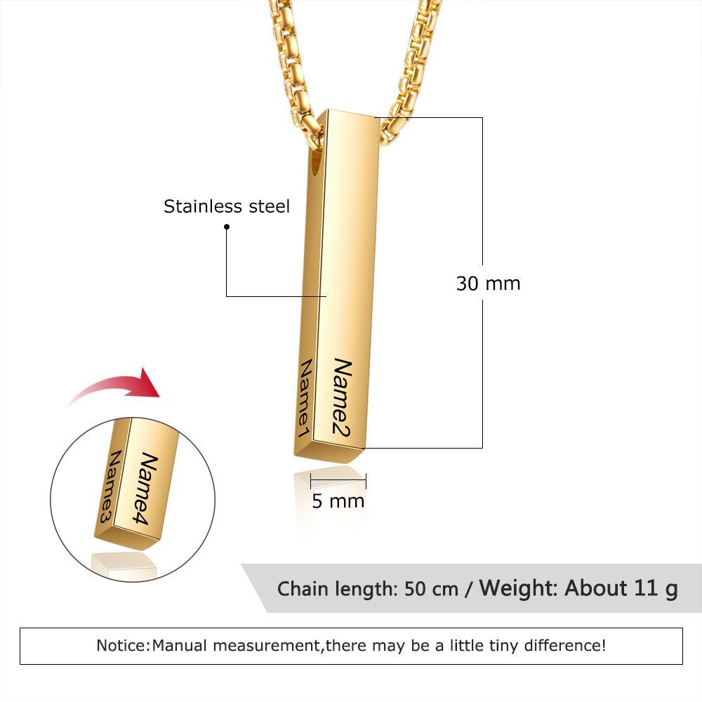 Men Bar Necklace Personalized 3D Bar Name Necklace in Gold