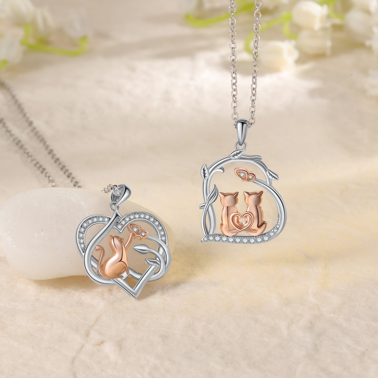 Mother's Day Gift Heart Cat Pendant Necklace with Diamond Cat Lover Birthday Gift-Engravingift