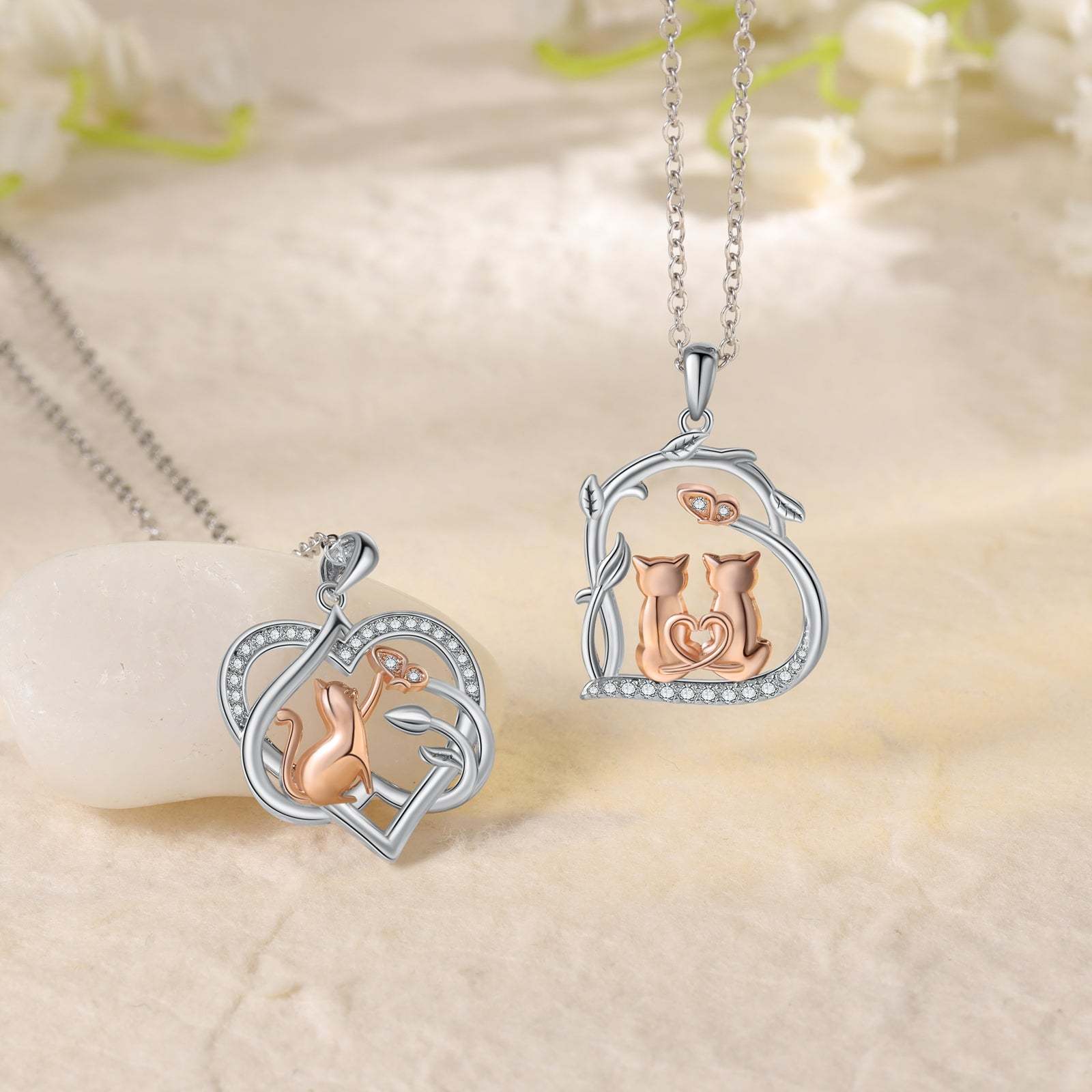 Mother's Day Gift Heart Cat Pendant Necklace with Diamond Cat Lover Birthday Gift-Engravingift