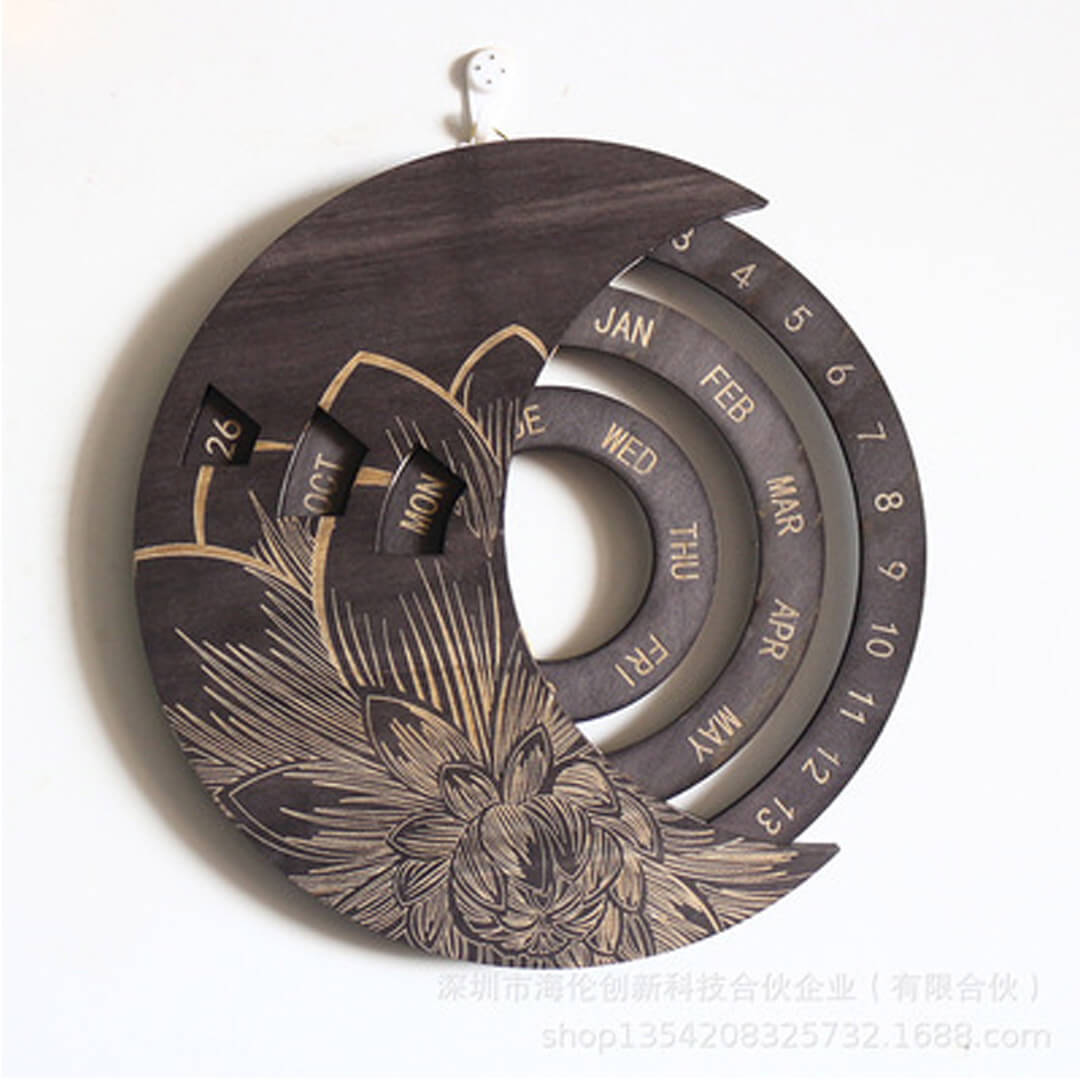 Christmas Gift Rotating Wooden Carved Perpetual Calendar-Engravingift