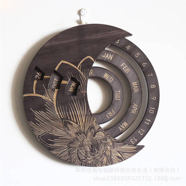 Christmas Gift Rotating Wooden Carved Perpetual Calendar-Engravingift