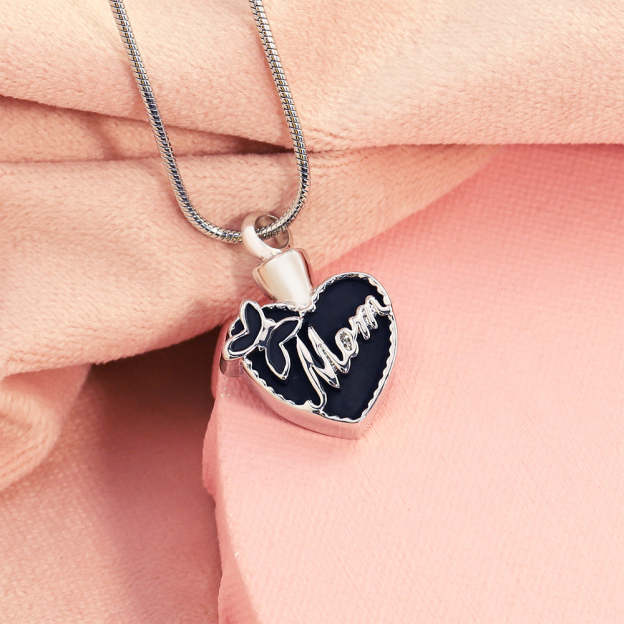Mother's Day Gift Black peach heart (MOM) necklace-Engravingift