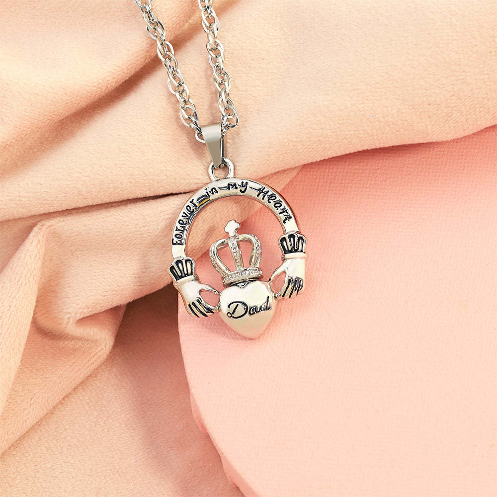 Father's Day Gift Hands holding crown peach heart DAD perfume box necklace-Engravingift