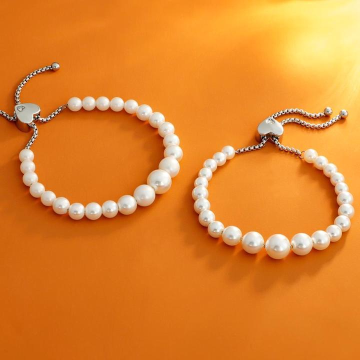 Mother's Day Gift Round White Freshwater Cultured Pearl Heart Bracelet for Women-Engravingift