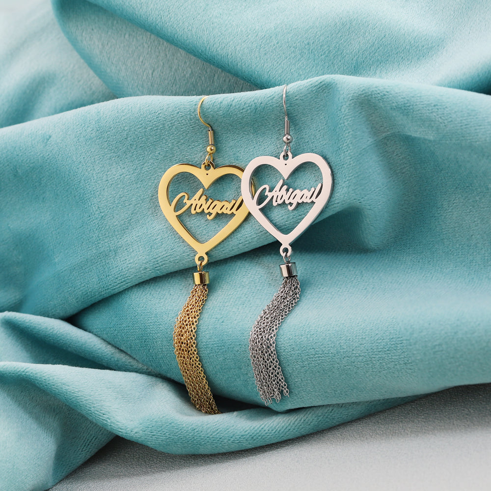 Mother's Day Gift Peach Heart/Round Heart Tassel Earrings-Engravingift