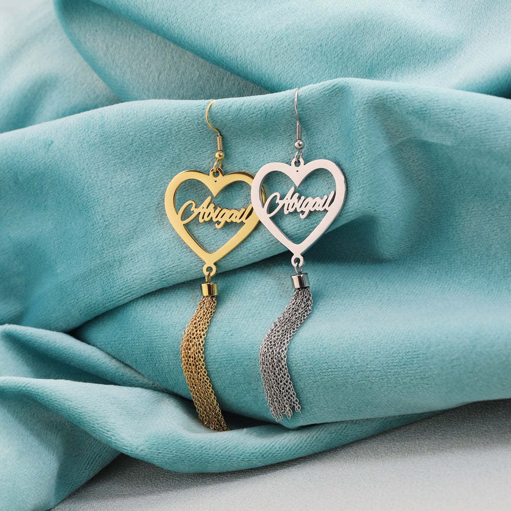 Mother's Day Gift Peach Heart/Round Heart Tassel Earrings-Engravingift