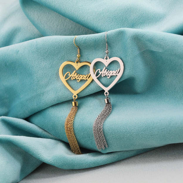 Mother's Day Gift Peach Heart/Round Heart Tassel Earrings-Engravingift