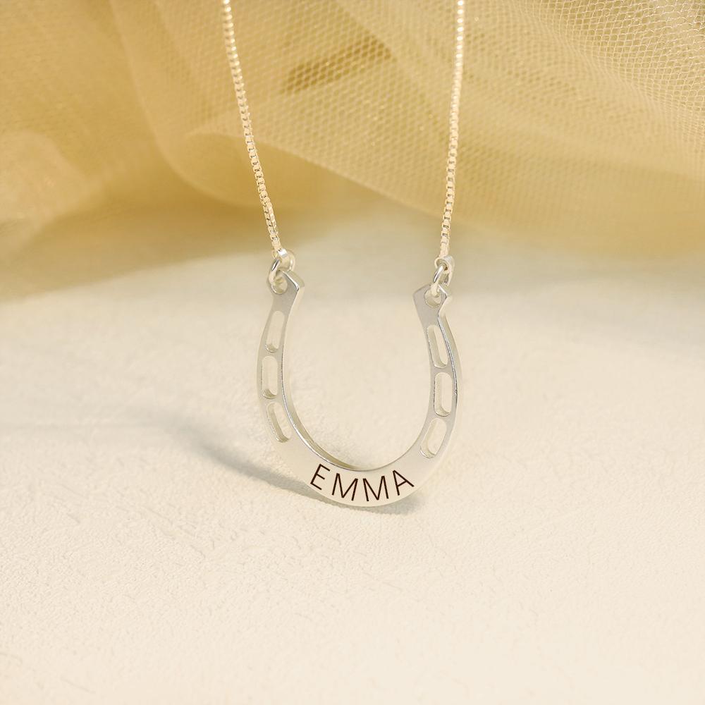 Mother's Day Gift Sterling silver Jewelry lucky Horse Shoe Pendant with Cable Chain for Girl-Engravingift
