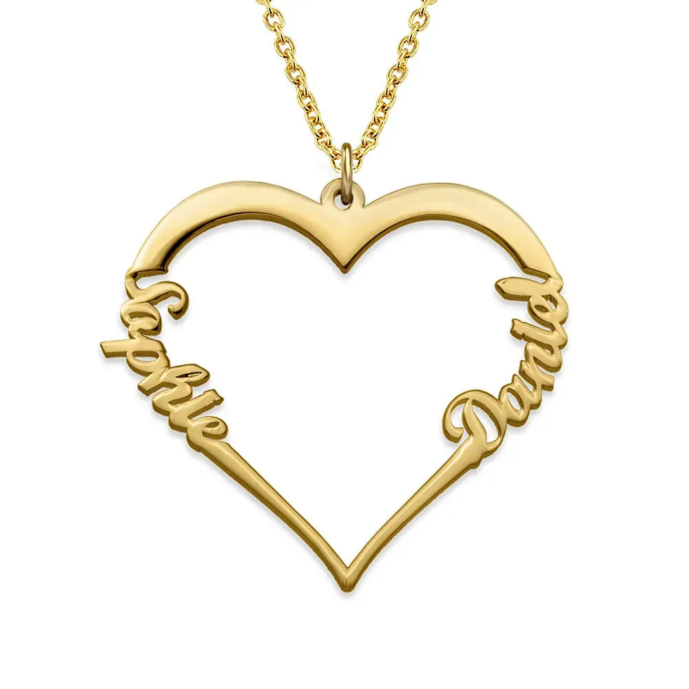 Christmas Gift Contour Heart Pendant Necklace with Two Names