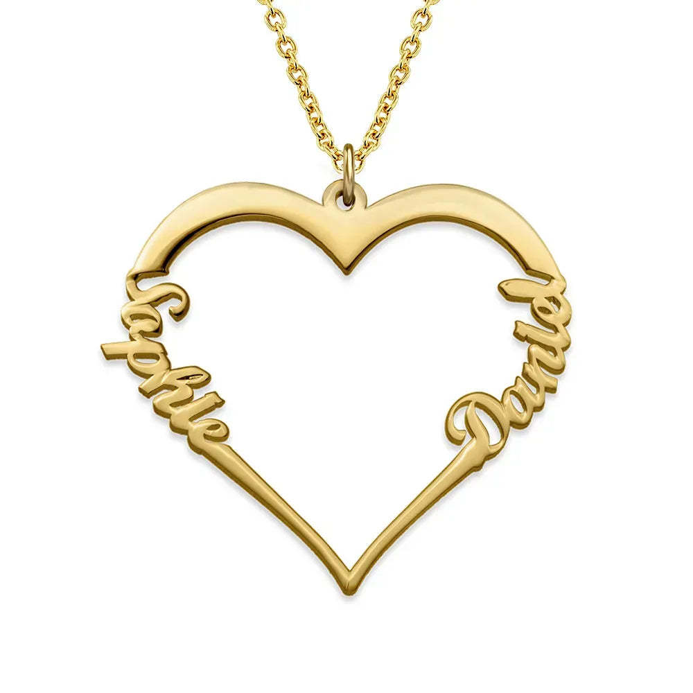 Christmas Gift Contour Heart Pendant Necklace with Two Names