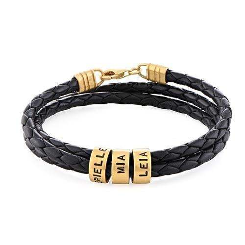 Christmas Gift Men Braided Leather Bracelet with Small Custom Beads