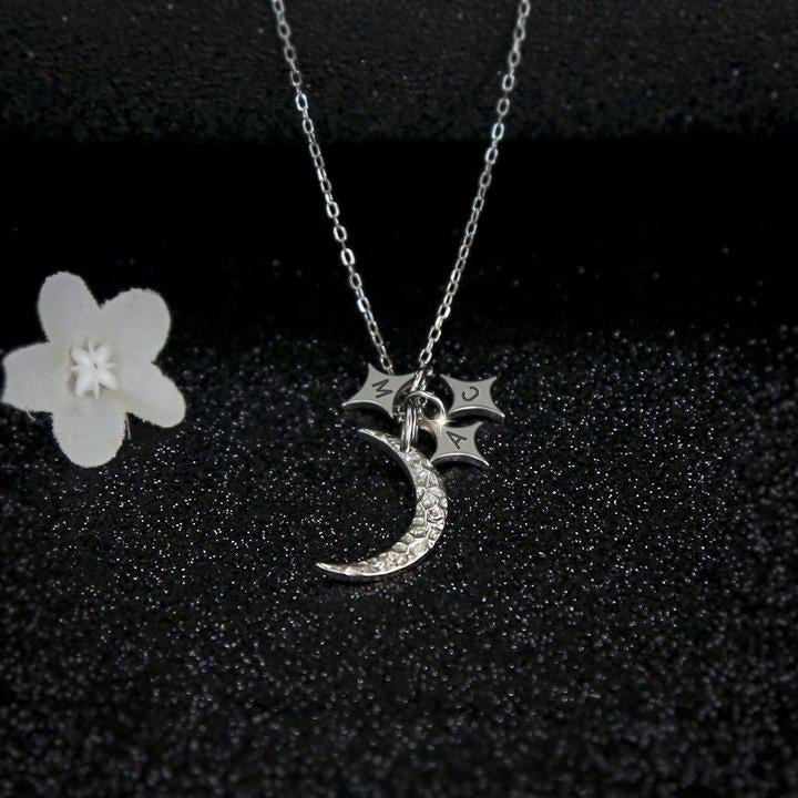 Mother's Day Gift Moon and Stars initials Necklace-Engravingift