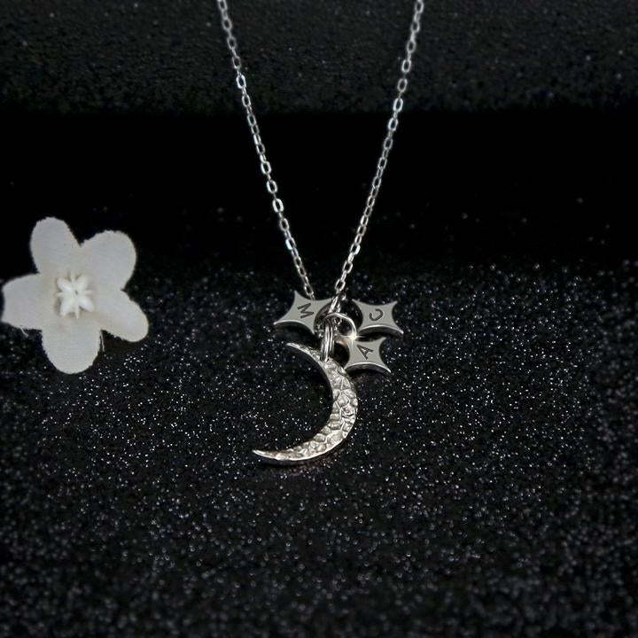 Mother's Day Gift Moon and Stars initials Necklace-Engravingift