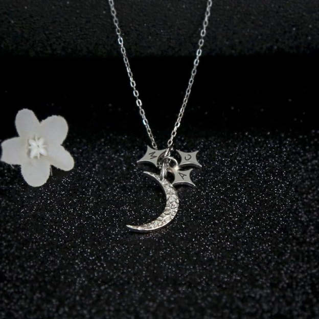 Mother's Day Gift Moon and Stars initials Necklace-Engravingift