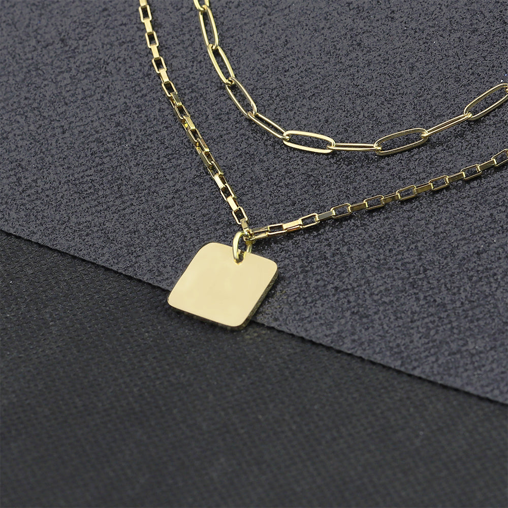 Mother's Day Gift Double chain square pendant necklace-Engravingift