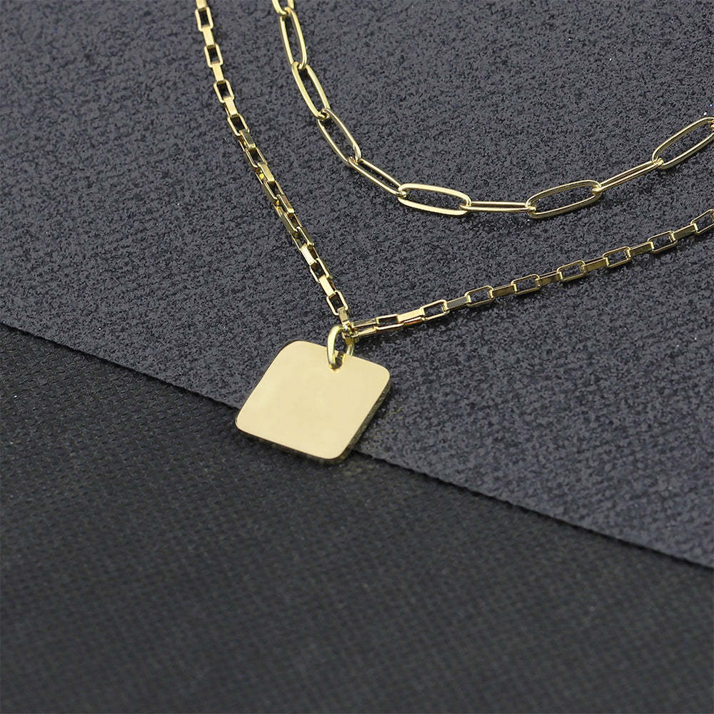 Mother's Day Gift Double chain square pendant necklace-Engravingift