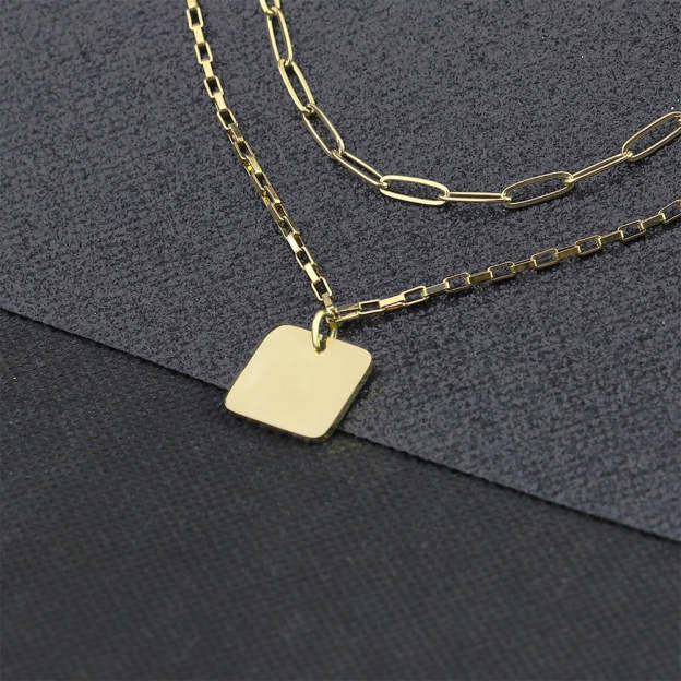 Mother's Day Gift Double chain square pendant necklace-Engravingift