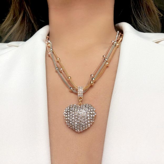 Mother's Day Gift Crystal Studded Heart Pendant Necklace-Engravingift