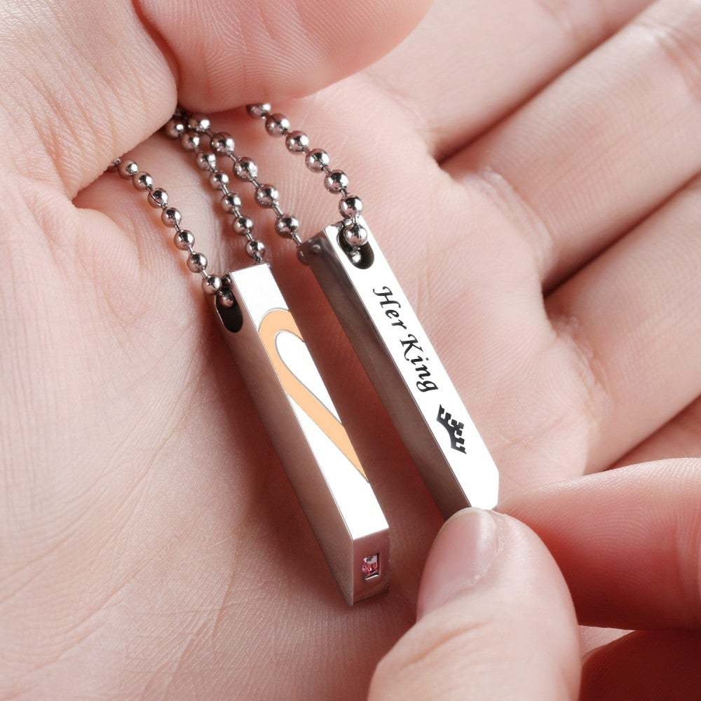 Valentine's Day Gift Her King His Queen Matching Heart Necklaces With Birthstone For Couples