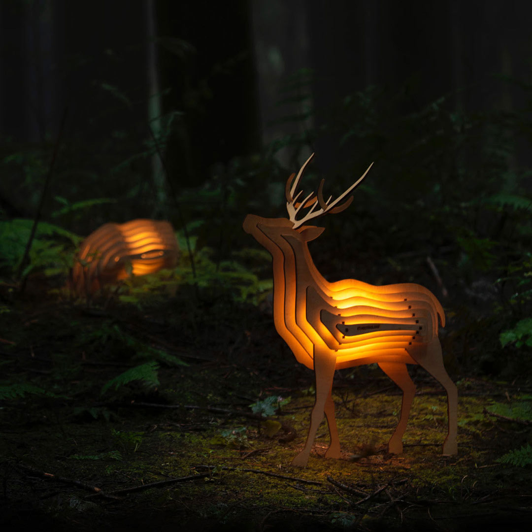 Christmas Gift 3D Wooden Animal Statue Decor Fantasy Lamp-Engravingift