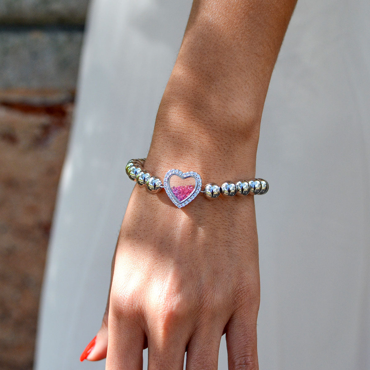 Mother's Day Gift Shimmering Heart Crystal Shaker Bracelet and Necklace Set-Engravingift