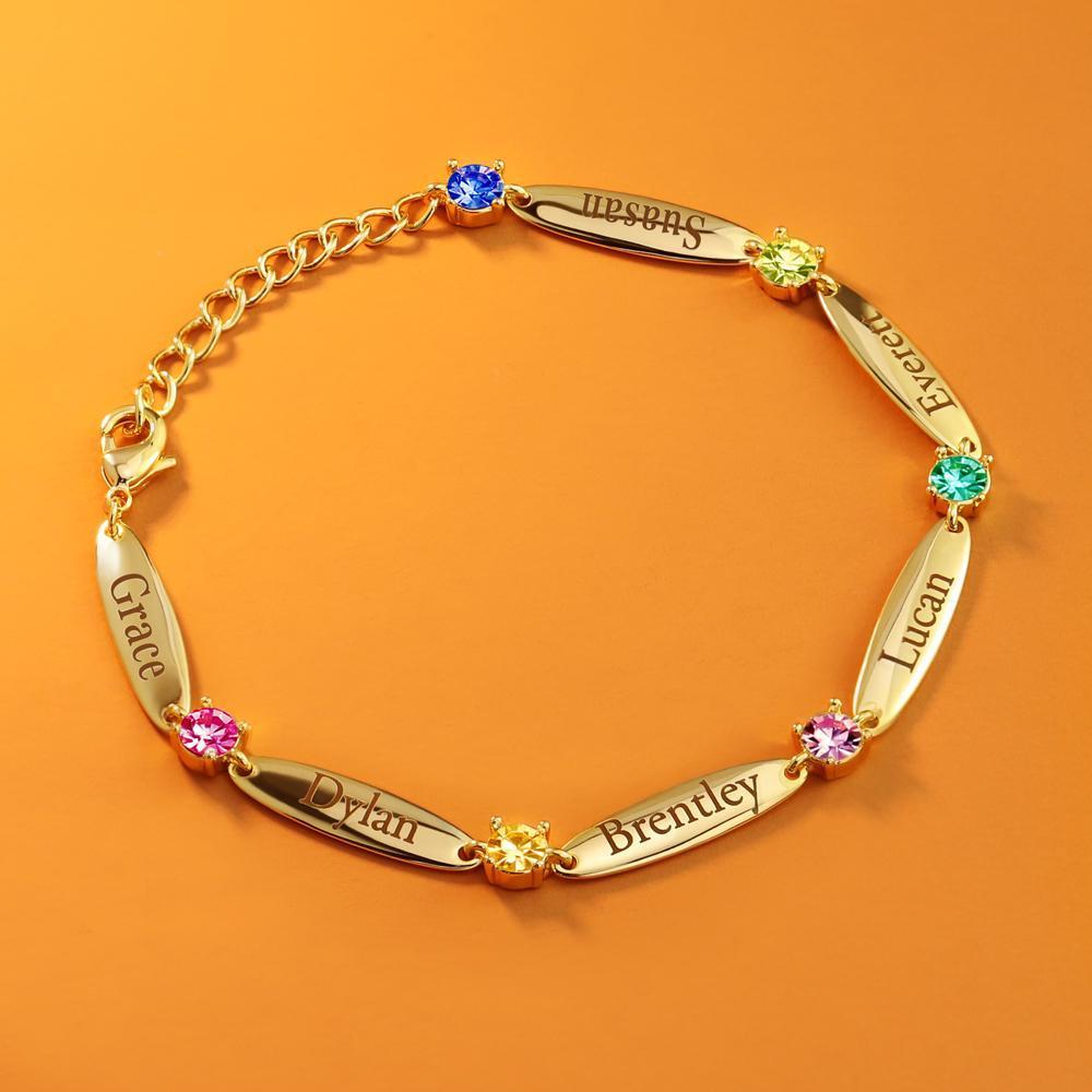 Mother's Day Gift Mother Bracelet with Family Names and Birthstones-Engravingift