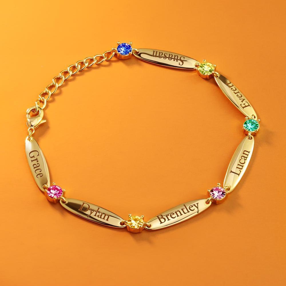Mother's Day Gift Mother Bracelet with Family Names and Birthstones-Engravingift