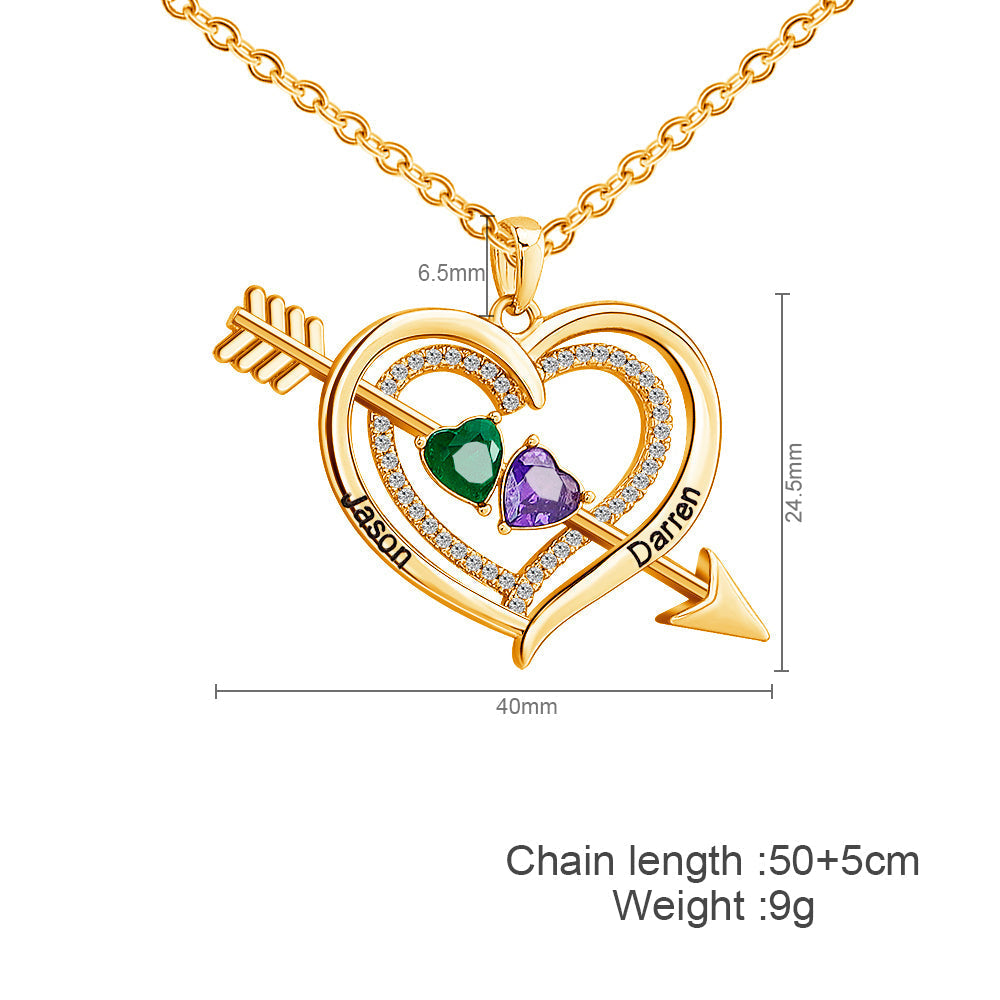 Mother's Day Day Gift Forever Love Birthstone & Diamond Heart Pendant Necklace-Engravingift