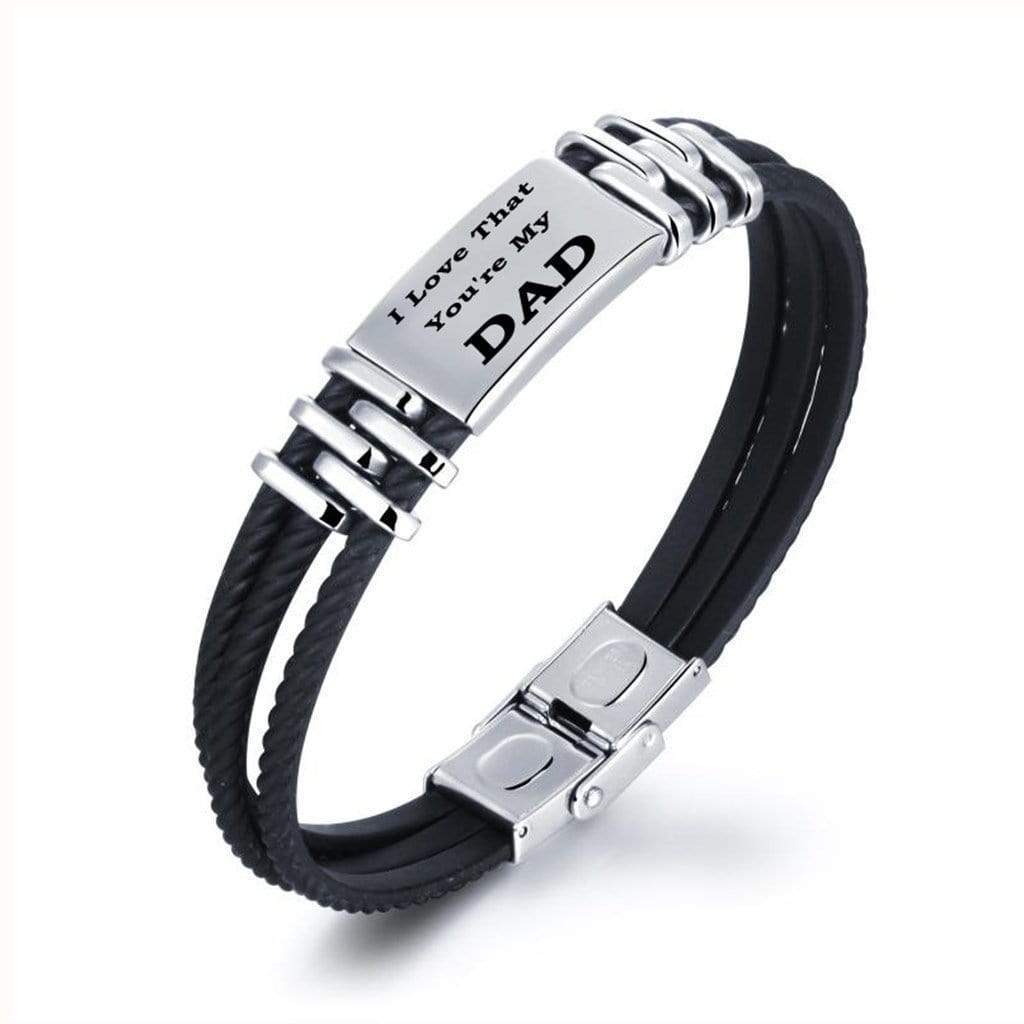 Christmas Gift Personalized Men Leather Bracelet Engraved Name and Text ID Bar Bracelet