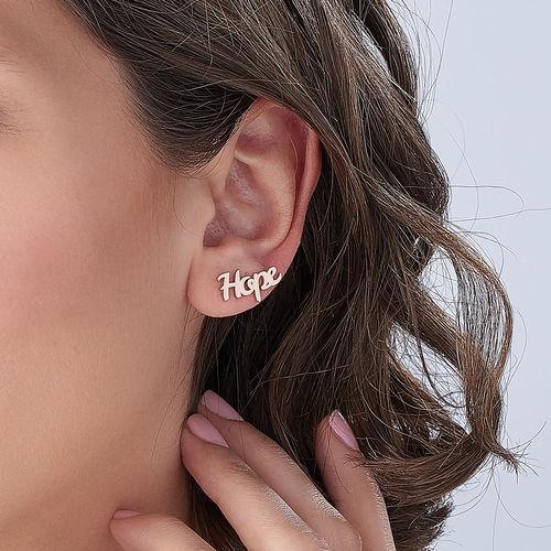 Mother's Day Gift Personalized Name Stud Earrings for Her Rose Gold-Engravingift