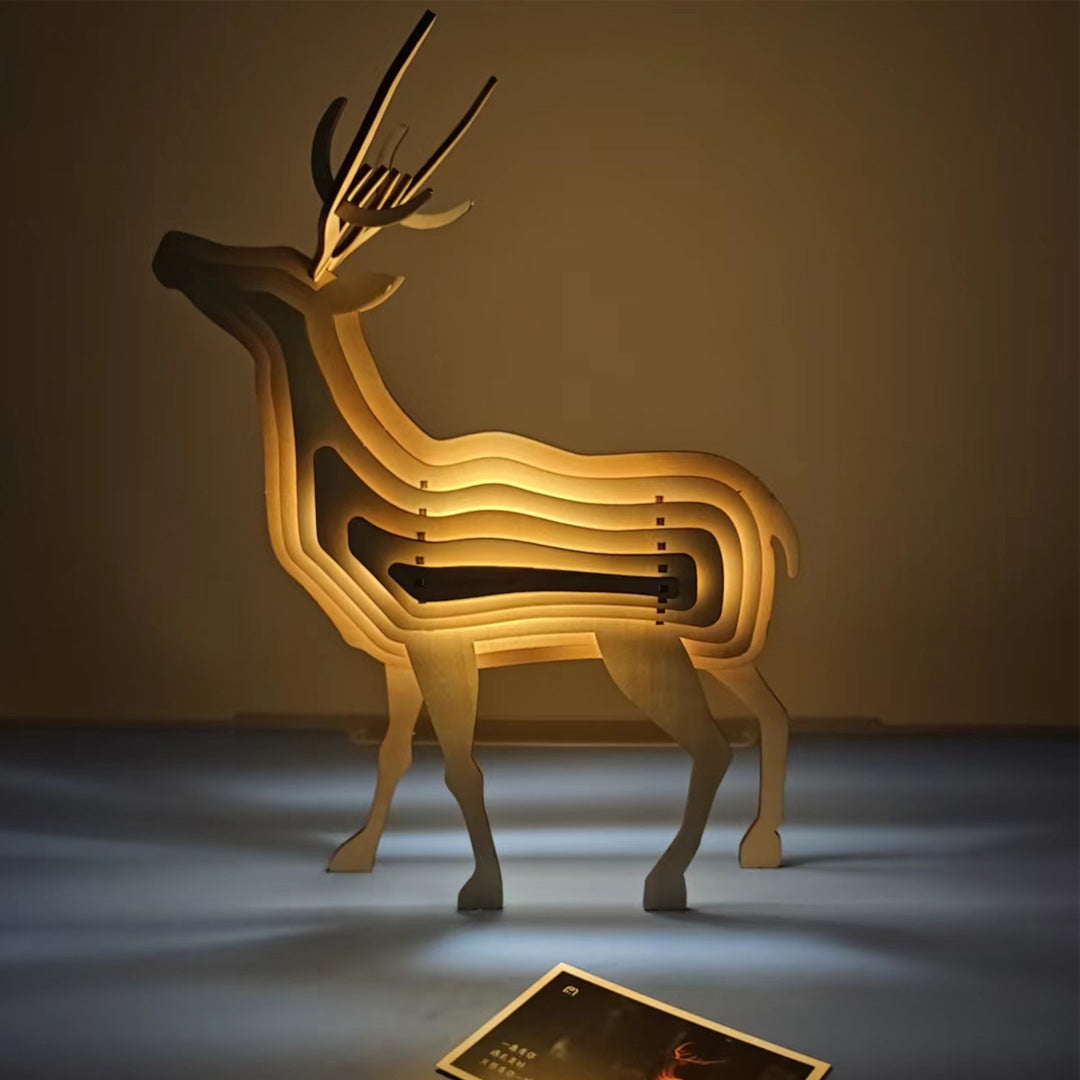 Christmas Gift 3D Wooden Animal Statue Decor Fantasy Lamp-Engravingift