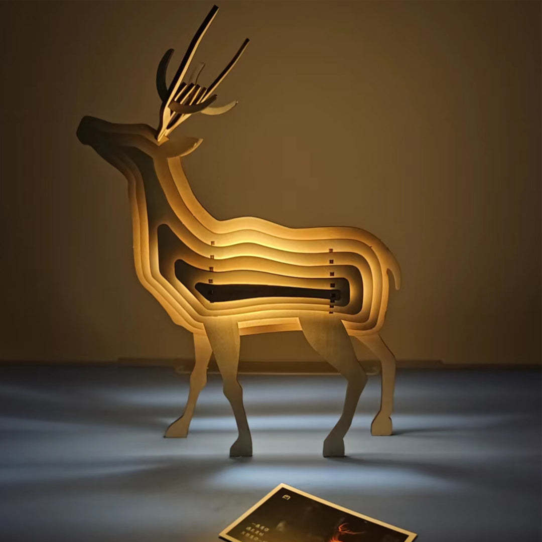 Christmas Gift 3D Wooden Animal Statue Decor Fantasy Lamp-Engravingift