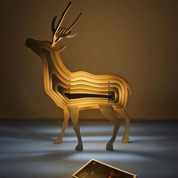 Christmas Gift 3D Wooden Animal Statue Decor Fantasy Lamp-Engravingift