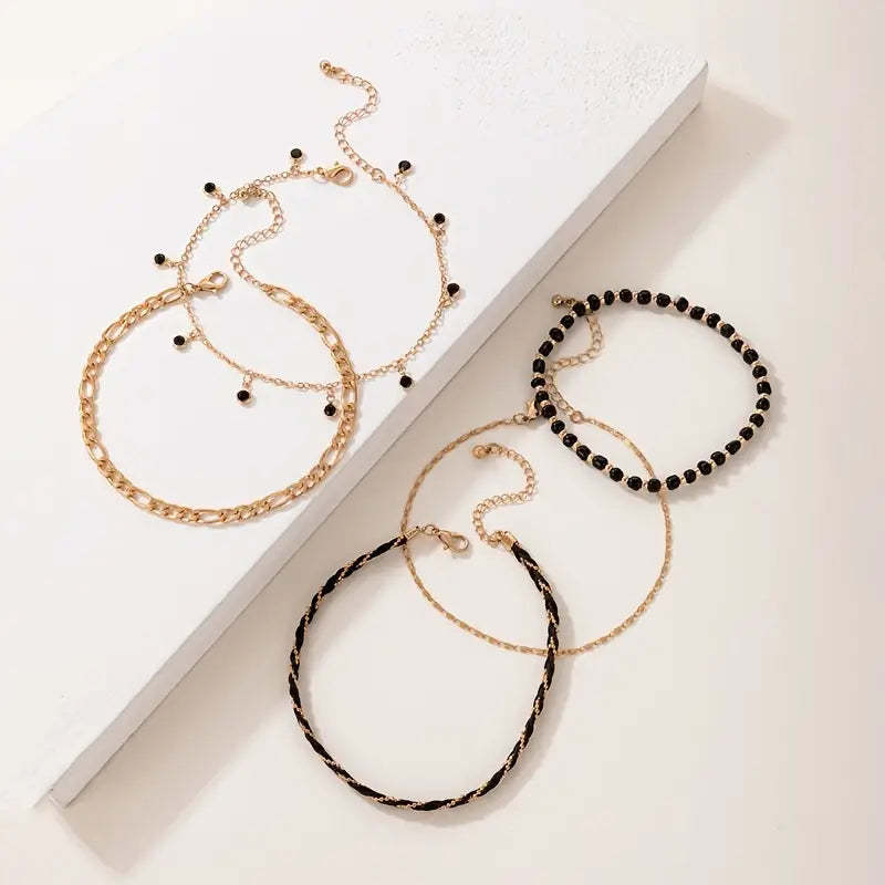 Mother's Day Summer Beach Style Anklet Set Adjustable Foot Jewelry Bohemian Multilayer Ankle Chain Bracelet-Engravingift