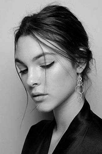 Mother's Day Gift Sterling Silver 5 Connected Circle Earrings, Statement Earrings, Silver Earrings, Long Earrings, Hoop Earrings, Dangle Drop Earrings, Five Rings, Geometric, Simple, Minimalist Jewelry-Engravingift