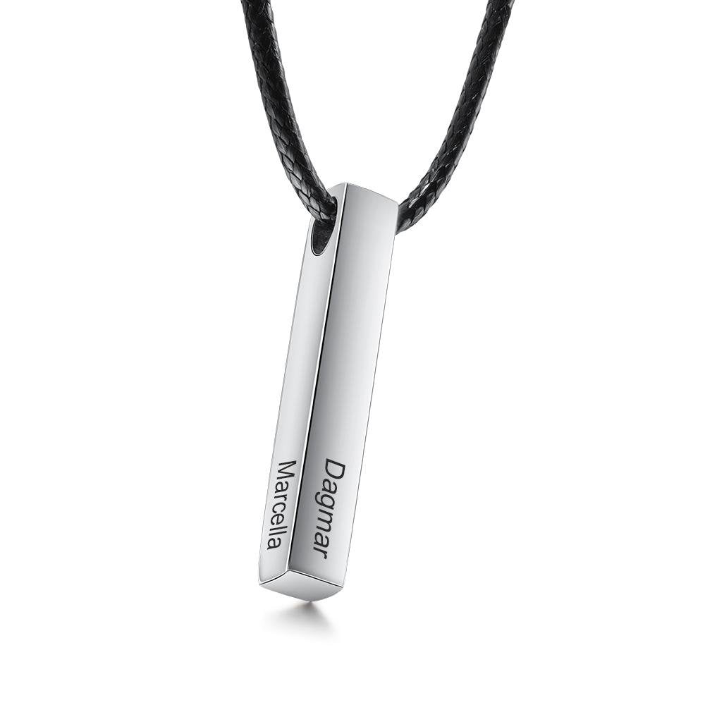 Christmas Gift Men Vertical Bar Necklace Engraved 4 Side 3D Bar Necklace Personalized with 4 Names-Engravingift