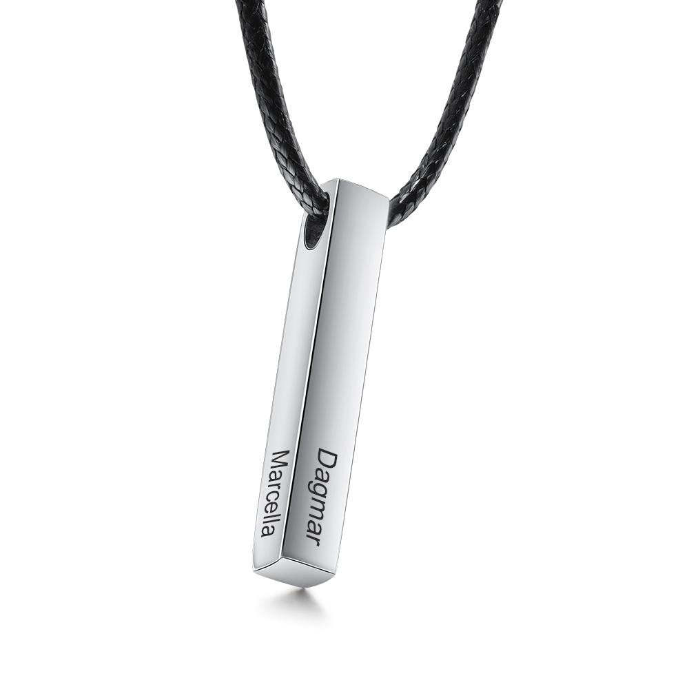 Christmas Gift Men Vertical Bar Necklace Engraved 4 Side 3D Bar Necklace Personalized with 4 Names-Engravingift