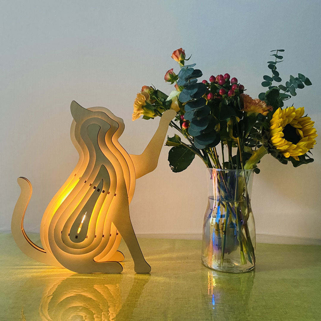 Christmas Gift 3D Wooden Animal Statue Decor Fantasy Lamp-Engravingift