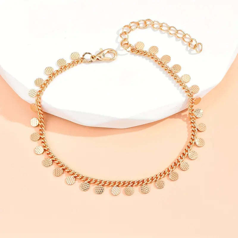 Mother's Day Round Shape Tassel Pendant Chain Anklet Vintage Style Alloy Ankle Bracelet For Women-Engravingift