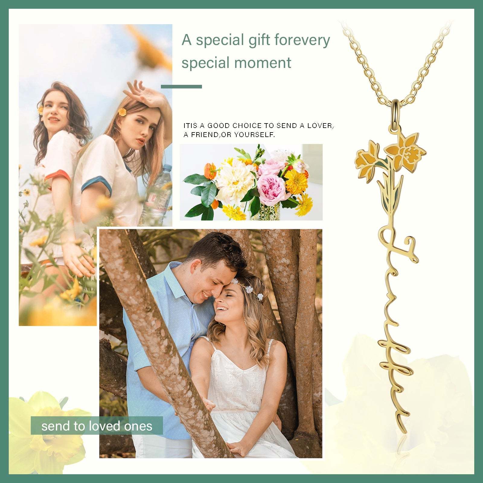 Mother's Day Gift Daffodil Name Necklace Custom March Birth Flower Necklace for Her-Engravingift
