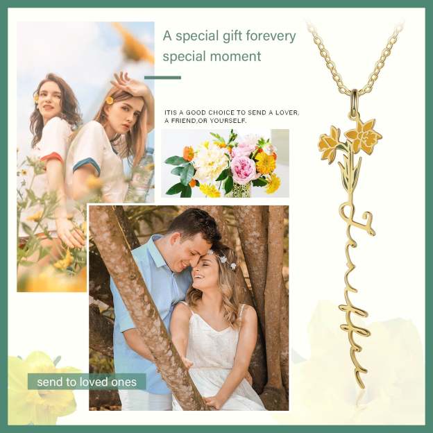 Mother's Day Gift Daffodil Name Necklace Custom March Birth Flower Necklace for Her-Engravingift