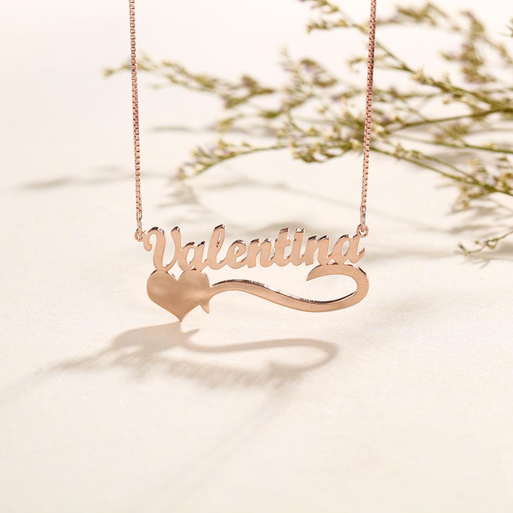 Mother's Day Gift Custom Name Necklace with Heart Cute Personalized Name Chain Rose Gold Unique Gift For Her-Engravingift