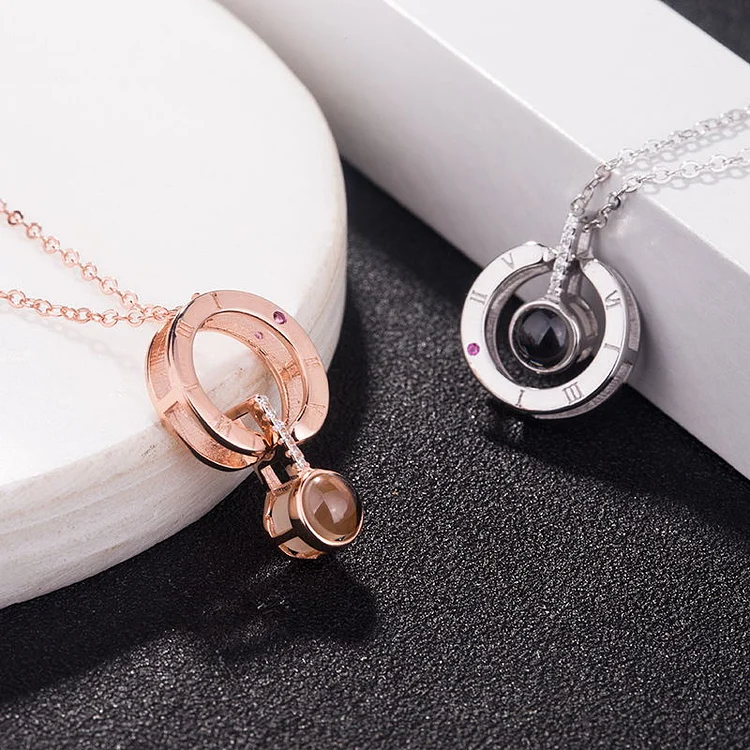 Personalized Projection Necklace Photo Jewelry- I Love You in 100 Languages