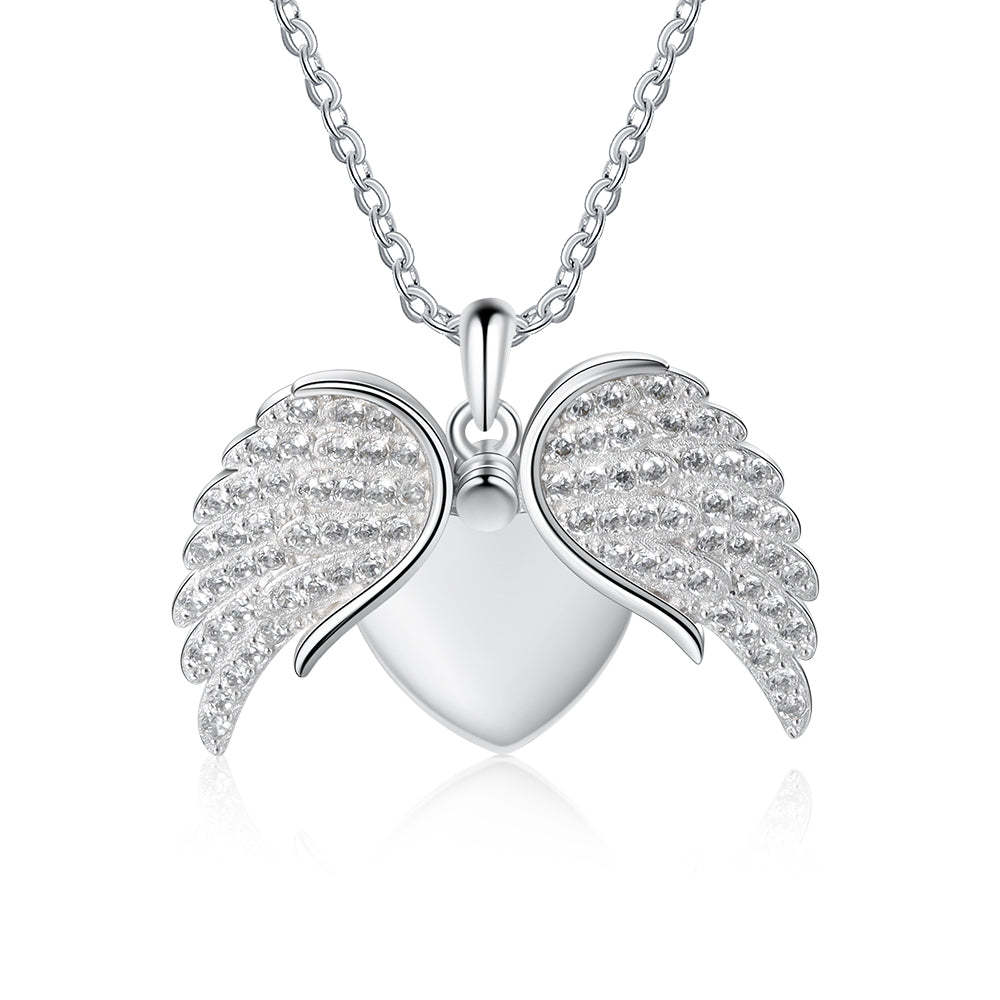 Mother's Day Gift Guardian Angel Wings Necklace with Angel Locket Heart Necklace-Engravingift
