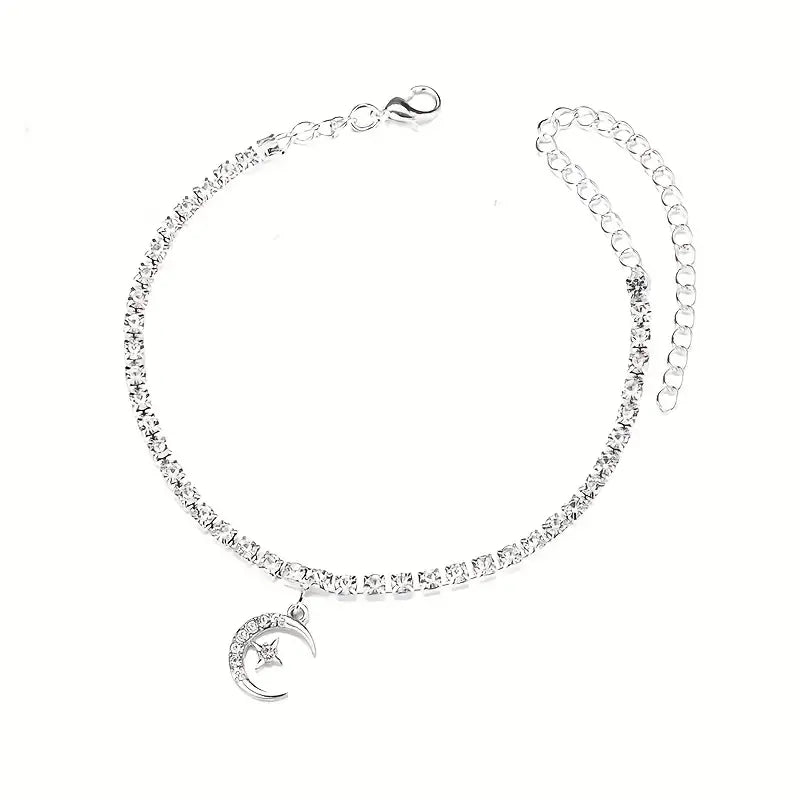 Mother's Day Moon Star Pendant Chain Anklet Versatile Summer Beach Foot Jewelry Female-Engravingift