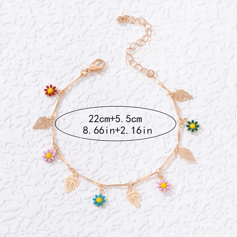 Mother's Day Colorful Oil Flower Tassel Pendant Single-layer Anklet Boho Style Ankle Bracelet-Engravingift