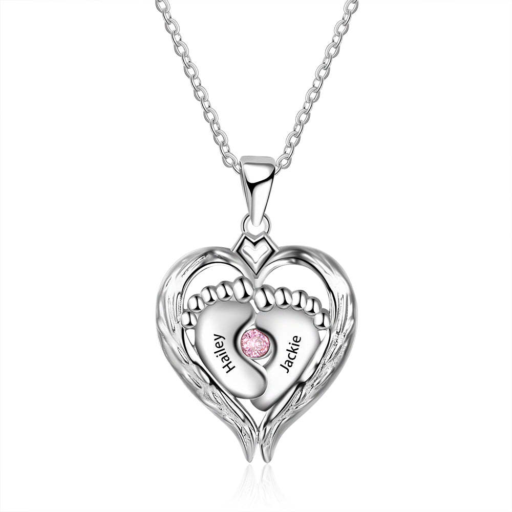 Mother's Day Gift Personalized Heart Baby Feet Necklace with Birthstone August Birthday Gift for Women-Engravingift