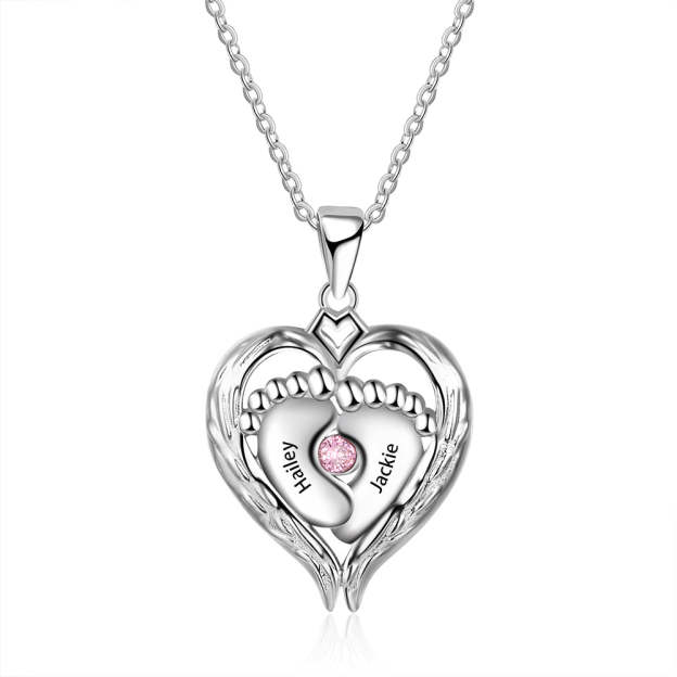 Mother's Day Gift Personalized Heart Baby Feet Necklace with Birthstone August Birthday Gift for Women-Engravingift